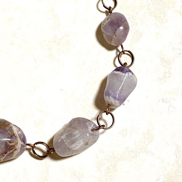 Rustic Amethyst Tumbled Stone Necklace, Genuine Gemstone + Copper Chain - Picture 9 of 15